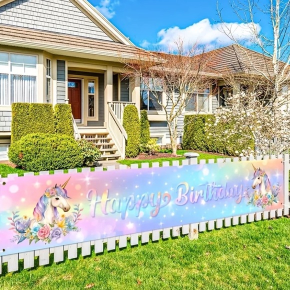 Unicorn Happy Birthday Vinyl Banner - Picture 2 of 4